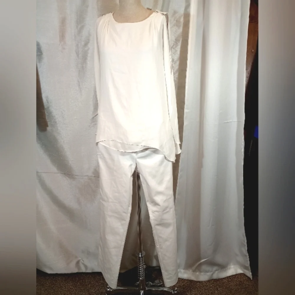 Black House White Market Tank Top, White, High /Low,  Asymmetrical Hem, Sheer, M - Picture 7 of 10